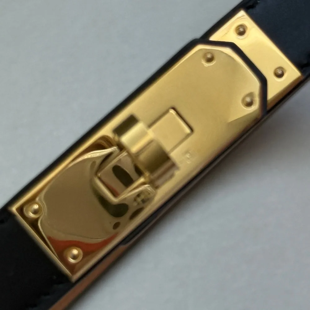 Hermes Kelly Black Leather Belt with Gold Turn-Lock